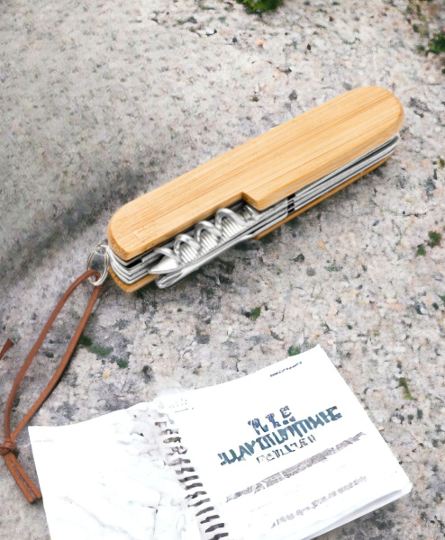 Нож из нержавеющей стали BINTA/ Раскладной многофункциональный нож с бамбуковыми накладками